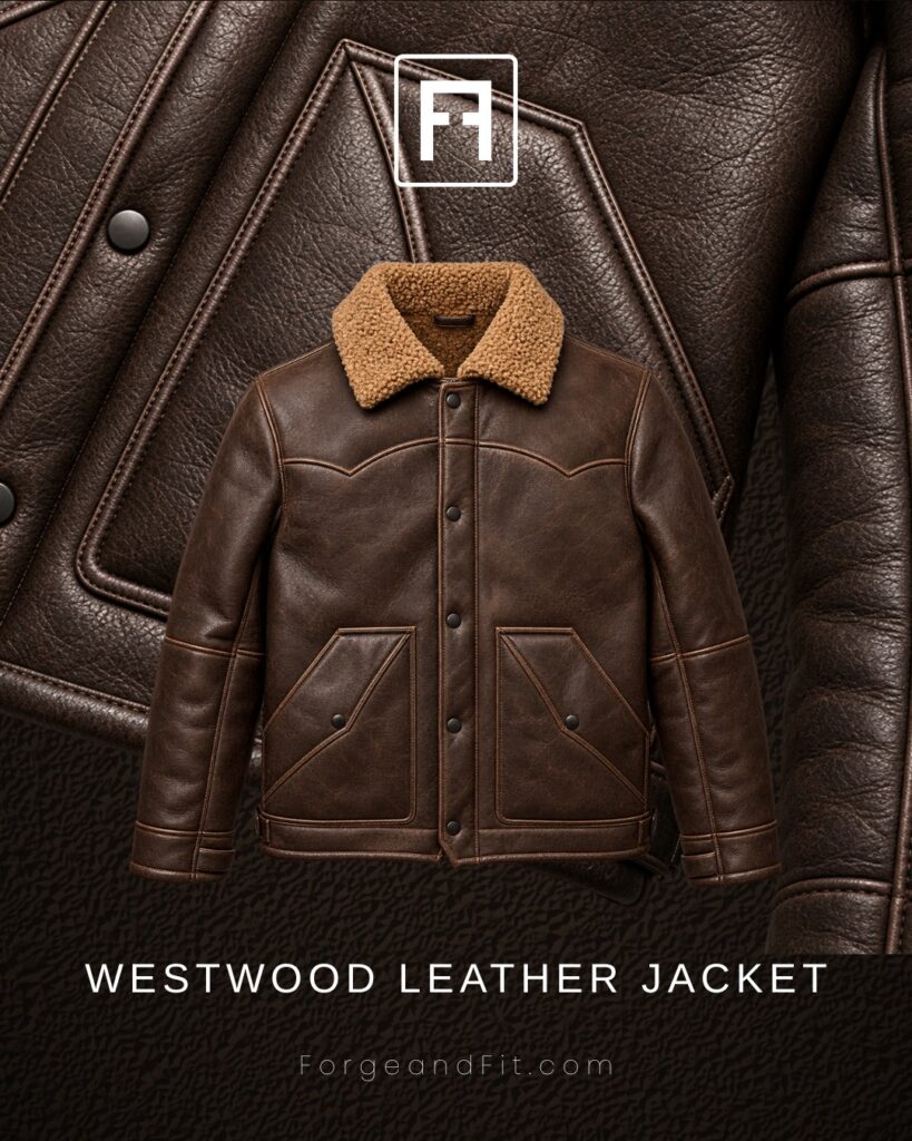 Men's Shearling-Collar Leather Jacket — Western Snap Front