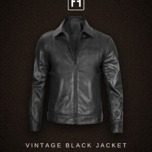 Black Leather Shirt-Collar Jacket for Men — Vintage Finish