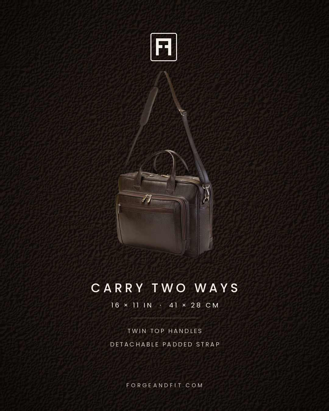 Unisex Leather Work Briefcase, Twin-Zip Main Compartment - Image 4