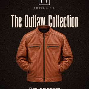 Men's Tan Leather Café Racer Jacket — Quilted Shoulders