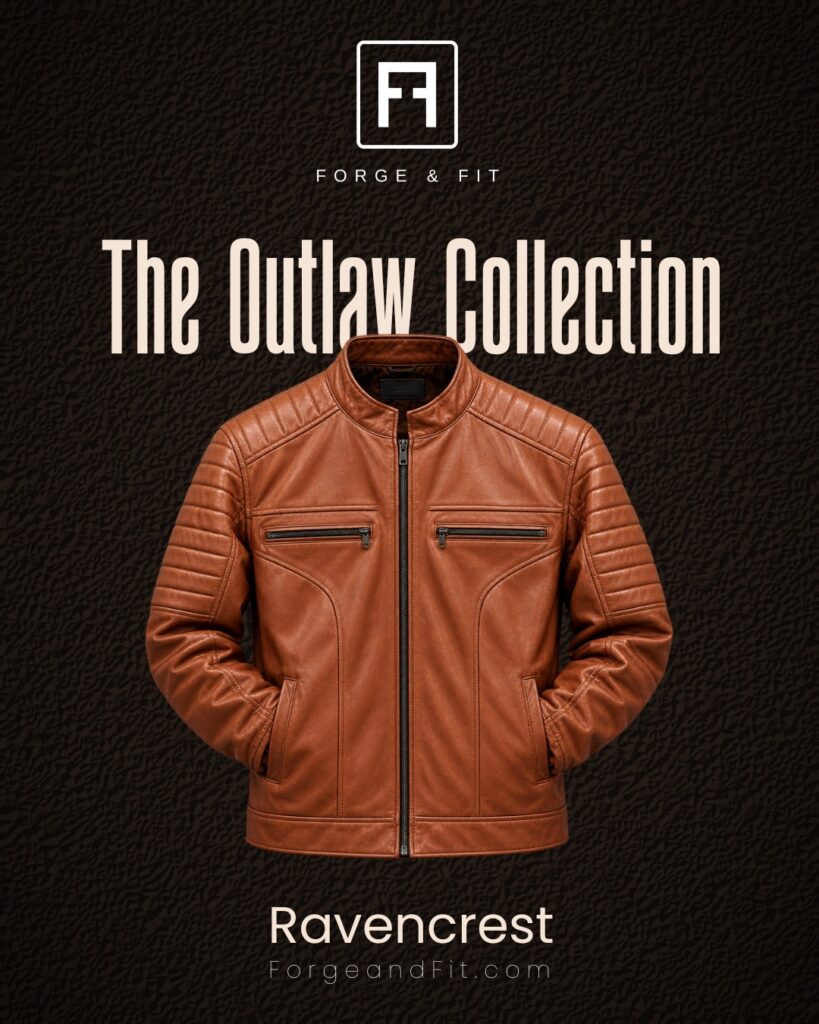 Men's Tan Leather Café Racer Jacket — Quilted Shoulders