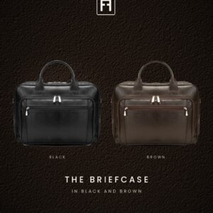 Unisex Leather Work Briefcase, Twin-Zip Main Compartment