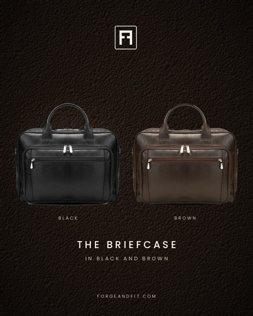 Unisex Leather Work Briefcase, Twin-Zip Main Compartment